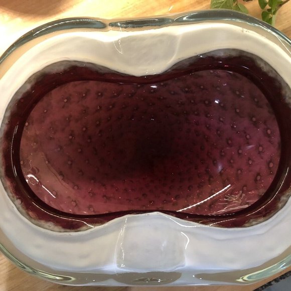 Murano Seguso White Incalmo Rim Gold Flecks Bubbles Italian Art Glass DAD GIFT - Picture 8 of 8